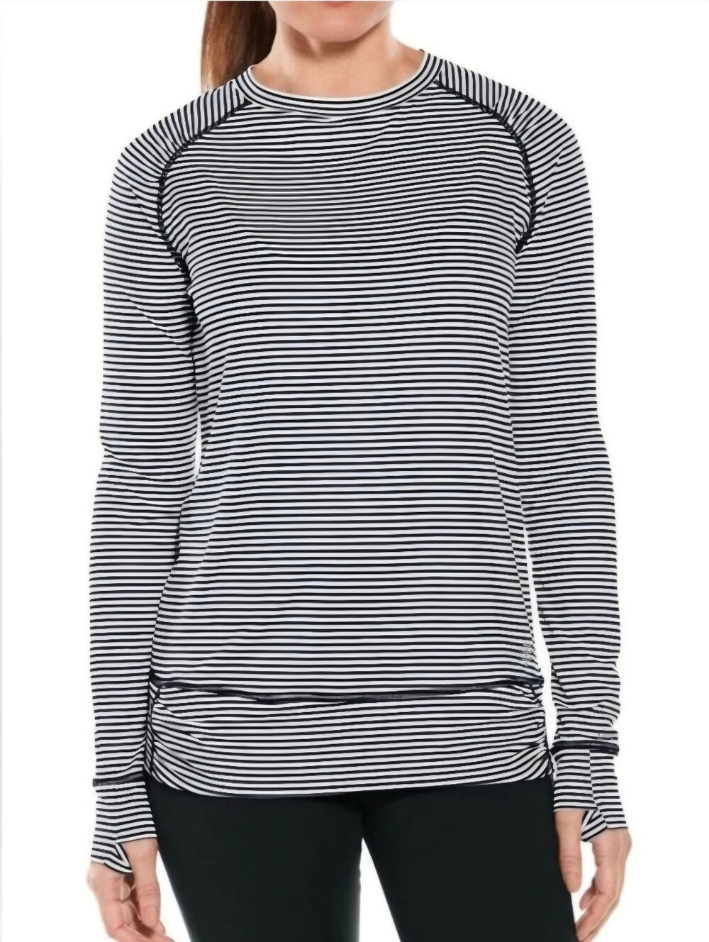 COOLIBAR Tempo Tee Black And White Stripe Long Sleeve Top UPF Outdoor Size XS